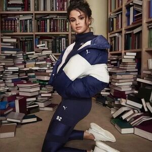 Puma x Selena Gomez Blue and White Puffer Jacket